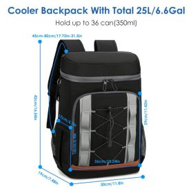 Cooler Backpack 36 Can Leakproof Insulated Cooler Backpack With 25L-6.6Gal For Picnic Camping Beach Hiking Fishing Travel (Color: Black)